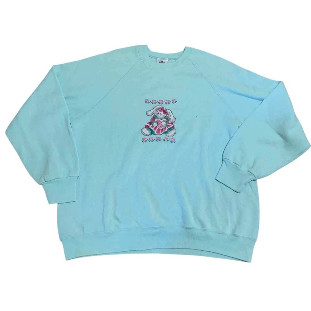 Vintage 90 Lee Sweatshirt XL USA Blue Bunny Easter Cottagecore Oversized Graphic